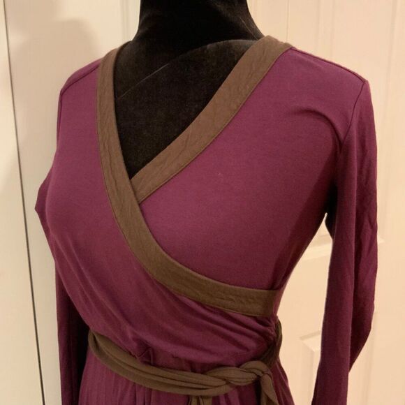 Talbots Purple Brown Belted Faux Wrap Jersey Knit Dress 4 Petite - Picture 4 of 10